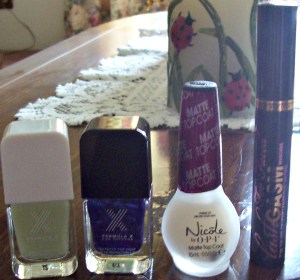 Left To Right: Formula X Nail Hydration Treatment, Formula X Reflective Top Coat, Nicole By OPI Matte Top Coat, Too Faced LashGASM